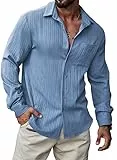 Meilicloth Herren Hemd Langarm Freizeithemd Regular Fit Oberhemd Button Down Hemd mit Brusttasche Einfarbig Blau M