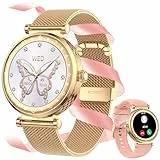Damen Smartwatch mit 1,19' HD runden Bildschirm und Telefonfunktion, zur Überwachung des Menstruationszykluses, SpO2, Puls sowie Schlafmonitor und Schrittzähler Telefonie