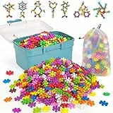 Ltteaoy 500 Stück Bausteine für Kinder mit Aufbewahrungstasche und Box, STEM Interlocking Blocks Vorschule Lernspielzeug Discs Sets, Umweltkreativität Kinderspielzeug für Jungen Mädchen ab 3 Jahren