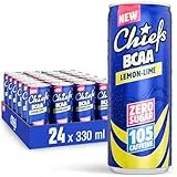 CHIEFS BCAA Energy Drink 24er pack - zuckerfrei - Energy Getränk mit Koffein, Vitaminen und Aminosäuren - Lemon Lime Geschmack - 24 x 330ml inkl. Pfand, vegan