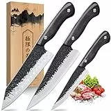 Purple Dragon Kochmesser-Set-3-teilig Professionell Messerset Küchenmesserset mit ergonomischem Griff Hochwertiger Kohlenstoffstahl umfasst Küchenmesser, Santokumesser und Schälmesser.