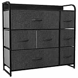 YITAHOME kommode mit Schubladen, Schrank mit 7 Schubladen aus Stoff, Aufbewahrungskommode Industrial Stil für Schlafzimmer, Wohnzimmer,Flur, Schwarz Aufbewahrungsschrank