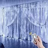 Anpro Lichtervorhang 3m x 3m ,300 LEDs USB Lichterkette LED Lichterkettenvorhang mit 8 Modi für Partydekoration deko schlafzimmer, Innenbeleuchtung, Kaltes Weiß