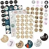 KOHMUI Adventskalender Zahlen Aufkleber, 6 x 24 Adventszahlen Stickers für Weihnachten Kalender zum selber basteln und Verzieren, Geschenkaufkleber selbstklebend Etiketten