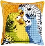 VERVACO Kreuzstich Stickpackungen Kissen Stickerei Set Anfänger Vorgedruckt Wellensittiche DIY Set Kreativ Set Für Erwachsene Dekoratives Kissen ca. 40 x 40 cm Bastelset Handwerker Haus Dekoration