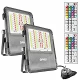 SANSI RGB LED Strahler Außen 20W, LED Fluter mit Fernbedienung IP65 Wasserdicht, RGB Flutlicht Dimmbar Farbwechsel mit Timer, 20 Farben 6 Modi für Garten Landschaft Party Fest, 2 Stück