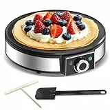 SNAILAR Crêpes Maker, Elektrische Crepesmaker 1200 W, Heizfläche mit Ø 30 cm, Antihaftbeschichtung, Stufenlose Temperatureinstellung, mit Teigteiler und Spatel, Für Crepes, Pancakes und Taccos