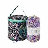 Coopay Mini Garntasche, Klein Wolle Tasche für Kinder und Anfänger, Garn Aufbewahrung zum Aufbewahren von Wollknäuel und Stricknadeln/Häkelnadel Set und Laufendem Projekt, Cashewblüten