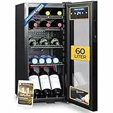 Sommertal Kühlschrank mit Glastür GK60– Leiser Getränkekühlschrank mit LED, Touchscreen & Schloss kleiner Flaschenkühlschrank schwarz 60L