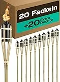 STAR - LINE 20 Garten Fackeln für Draußen aus Bambus Holz 90cm - Lange Brenndauer - Nachfüllbar - Ink. 20 Extra Dochten - Fackeln für Garten - Ölfackeln - Bambusfackeln für Gartenparty - Gartenfackeln