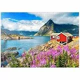 MyPuzzle Typische rote Fischerhäuser in einem Hafen auf den Lofoten, Norwegen - Premium 1000 Teile Puzzle - MyPuzzle Sonderkollektion von Puzzle Galaxy