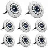 Bowfar 8 Stück Solar Bodenleuchten Aussen, Solarleuchten Garten mit 12 LEDs für Außen, 3000K Kaltweiß Wasserdicht Led Solar Gartenleuchten, Solarlampen für Rasen Auffahrt Gehweg Patio Garden