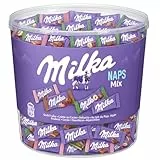 Milka Naps Mix – Mini-Schokoladentäfelchen in 4 Sorten: Alpenmilch, Erdbeer, Haselnuss, Crème au Cacao – 1 x 1kg