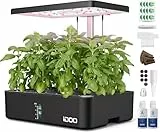 iDOO Hydroponic System, Smart Garden, Hydroponisches Anzuchtsystem, 12Hülsen, mit Automatisch Timer, Smart Garden mit LED Pflanzenlampe und Ventilato, Höhenverstellbar kräutergarten Set, Schwarz