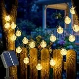 Solar Lichterkette Aussen, 6.5M 30 LED Lichterkette Außen Solar, 8 Modi 8H Timer, IP65 Wasserdicht Kristall Kugeln Solar Lichterkette Außen für Garten, Balkon, Terrasse, Weihnachten, Partys(Warmweiß)