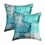 Alishomtll Türkis Grau Kissenbezug 40x40 cm, 2er Set Kissenhülle Weiche Dekorative Kissenbezüge Set Couchkissen Bezug Abstrakt Kissenbezug für Sofa Schlafzimmer, 16x16 Inch