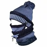 TSWRK Damen Mütze Hut Schal Maske Set, Strickmütze, Halstuch, Mund Maske, 3 in 1 Winter Warm Set für Mädchen Frauen