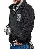 Beotyshow Azteken-Fleecejacke für Herren, flauschiger Sherpa-Pullover, Sweatshirts, Wintermäntel, Western-/Vintage-Pullover mit Tasche, Schwarz, L