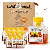 Super Ninja Fruchtfliegenfalle für Innenbereich – 12er-Pack, Wirksame Obstfliegenfalle für Haushalt und Küche, bis zu 3 Wochen Leistung pro Flasche, Kinder-und haustierfreundlich