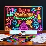 Hoofun LED Notiztafel mit Farben: Wiederaufladbar Leuchtendes LED Zeichenbrett, Acryl Maltafel 35 x 26 cm mit Dual-Ständer, 8 Farben & 3 Modi, 2000mAh Akku, 7 Marker, Kreatives Geschenk