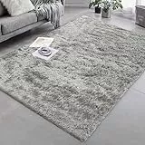 Granbest Shaggy Teppich Hochflor Langflor Teppiche für Wohnzimmer Moderner Flauschiger Kurzflor Teppich Rutschfester Teppich für Altere und Kinder（60cm*110cm，Hellgrau）
