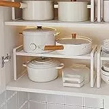 HQahnekme Küchenschrank Organizer,Regaleinsatz mit Anti-Rutsch Matte,Küche Schrankeinsatz,für Küche/Bad/Tischplatte/Sideboard. (White)
