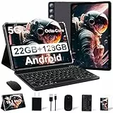 DMOAO Tablet 10 Zoll mit 22GB RAM+128GB ROM TF 1TB, 8-Core 2.0 GHz, Widevine L1, 8000mAh, 5G WLAN, 2 in 1 Android 14 Tablet mit Tastatur und Maus, BT 5.0/GPS/Face ID, Metall Grau