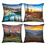 Tucocoo Landschafts-Kissenbezüge, 45 x 45 cm, 4er-Set, Berg-Naturlandschaft, dekorative Kissenbezüge, Arizona, Wüste, Saguaro, Moderne Dekoration, Heimdekorationen für Couch, Bett, Terrasse, Sofa
