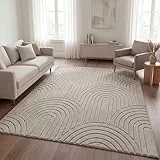 TT Home Wohnzimmer Teppich Schlafzimmer Hochflor Pflegeleicht Weich Waschbar Uni Modernes Design 3D-Optik, Farbe:Beige 1, Größe:160x220 cm