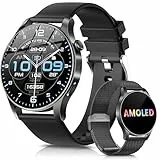 Smartwatch Herren Damen, 1,43' AMOLED Display, Fitness Tracker mit 100 Sportmodi, Telefonfunktion, Herzfrequenzmesser, Blutsauerstoff, Leichtes Komfort, für Android/iOS (Metall+Silikonarmband-Schwarz)