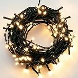 hellum Lichterkette außen 80 LED warmweiß, LED Lichterkette innen, mit Timer, 7.9m beleuchtete Länge, strombetrieben mit Stecker Kabelfarbe grün