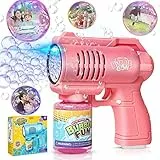 Panacare Kinder Seifenblasenpistole, Seifenblasenmaschine Gun mit Musik 3000+ Blasen/Min mit Seifenblasenlösung, Seifenblasenspielzeug Outdoor Geschenk für Junge 3456789/Geburtstag/Party (Pink)
