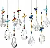 YIEUR 9 Stück Sonnenfänger Anhänger Kristall Suncatcher mit 45 Stück Girlande Perlen, 38mm Tropfen Kristallglas Kronleuchter Lichtfänger Kristalle Anhänger Prismen für Fenster Haus Garten Windspiel