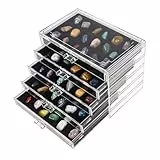 Dmnnlp Rock Vitrine, Acryl Rock Sammelbox, 5 Etagen 90 Fächer Gemstone Collection Box, Aufbewahrungsbox mit Fächern für Mineralien Kleine Gemstone Sammlerstücke, Fossil Kristalle, Edelsteine(Schwarz5)
