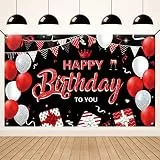 Koliphy Geburtstag Deko Banner, Happy Birthday Banner Schwarz Rot Geburtstagsdeko für Männ Frau, Stoff Geburtstagsbanner Dekoration Drinnen und Draußen