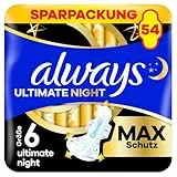 Always Damenbinden Ultimate Night (Größe 6) Mit Flügeln 54 Stück, Super Saugfähig, Für Die Periode
