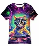 Fanient Tshirt Jungen Mädchen Cooler Weltraumkatzen Druck Tshirts Kinder 3D T-Shirt Tägliches Tragen Shirt 15-16 Jahre XL