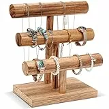 ProCase 3 Etagen T-Form Armbandhalter aus Holz, Abnehmbare Armband Halterung Schmuckhalter Armbänder Display, Vintage Armbandständer Uhrenständer Aufbewahrung für Armreifen Haarklammern Uhren -Natur