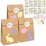 Ostertüten Zum Befüllen, 12-DIY Papiertüten ostern, geschenktüten ostern mit 36 dekorative Aufkleber und 10 Tattoo-Aufkleber für Kind
