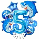 Party Luftballons Hai, 12 Stück Hai Geburtstag Ballons, Hai Ballons Deko, Folienballons Hai, Zahl Folienballon, Latexballons, Sternballons, für Kinder Geburtstagparty, Themenparty Deko