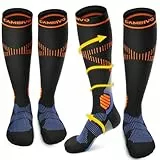 CAMBIVO Kompressionsstrümpfe Herren Damen 2 Paar, Stützstrümpfe 15-20 mmHg, Gepolsterte Kompressionssocken, Compression Socks, Atmungsaktiv Socken für Sport, Reise, Flug, Schwellung, Alltag