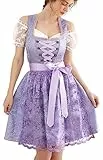 EIISSION Dirndl Damen Midi Trachtenkleid inkl. Trachtenrock Dirndlbluse Dirndlschürze Germandress für Oktoberfest Lila 38