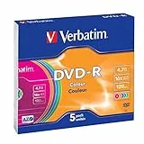 Verbatim DVD+RW 16x Colour 4.7GB, 5er Pack Slim Case, DVD Rohlinge beschreibbar, 16-fache Brenngeschwindigkeit & Hardcoat Scratch Guard, DVD leer, Rohlinge DVD wiederbeschreibbar