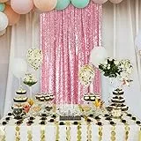 ShinyBeauty Pailletten-Vorhänge, Hintergrund 0,6 x 2,4 m, Fuchsia Pink Glitzer Vorhänge Paillettenstoff Fotohintergrund Rosa Gold Hochzeit Babyparty Dekor Geburtstag Hintergrund