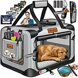 LOVPET® Transportbox Hund Katze Transporttasche XL 82x58x58cm | Hunde-Tragetasche Faltbare Katzentasche | Haustier-Transportbox inkl. Hundenapf & Schultergurt | für Katzen & Hunde Hellgrau