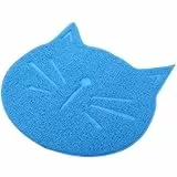 POPETPOP Katzenfuttermatte aus PVC mit Rutschfester Oberfläche und Einfache Reinigung Katzenförmige Napfunterlage für Täglichen Gebrauch zu Hause Blau