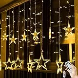 BLOOMWIN 12er Sterne Lichtervorhang 2mx1m Weihnachtsbeleuchtung Fenster Innen Lichterkette Fenster mit Timer USB Warmweiß LED Sternevorhang Kurz Weihnachtsdeko