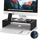 BONTEC Monitorständer, Unterbau Bildschirm, PC Bildschirm Ständer mit Handyhalter, Ergonomischem Laptop-Druckerständer mit Kabelführung für Laptop, Computer, Notebook, iMac, PC, 42CM, Schwarz