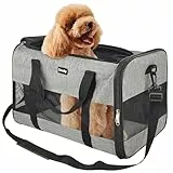 Zavothy Transporttasche für Katzen und Hunde, Transporttasche, atmungsaktiv und faltbar, Transportbox für Katzen mit verstellbarem Schultergurt, Abnehmbare Plüschmatratze (Grau, L)