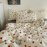 AShanlan Herz Bettwäsche 155x220 Rot Weiß Weiche Microfaser Bettbezug Weiss mit Roten Herzen Bettwäsche Set und Kopfkissenbezug 80x80 cm